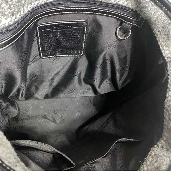 Vintage Coach Bag Wallet Wristlet 9399 Wool Leather Gray Herringbone - Picture 5 of 9